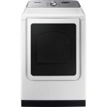 27 Inch Smart Electric Dryer with 7.4 cu ft Capacity, 21 Drying Cycles, 10 Options, Steam Sanitize, Sensor Dry, and Interior Drum Light: White