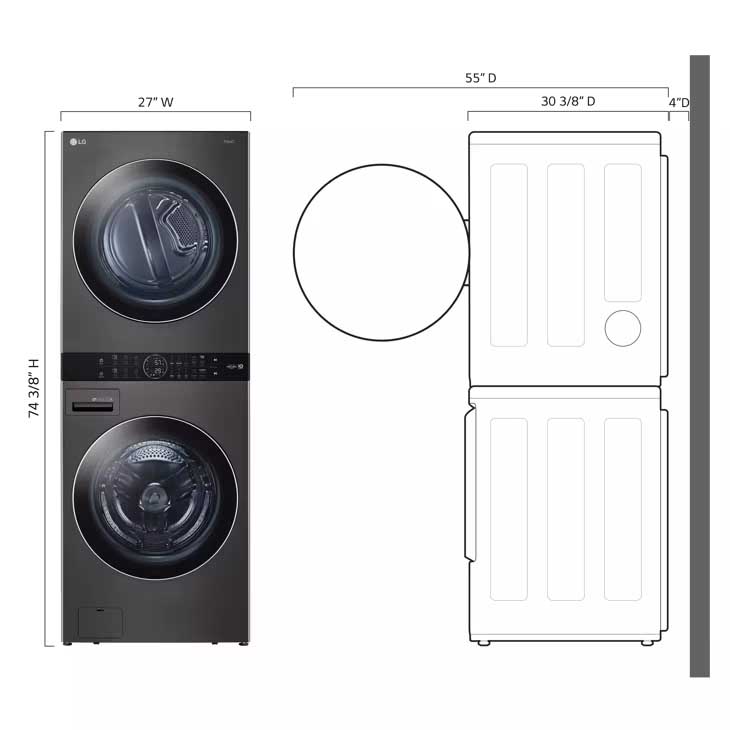 LG WashTower 4.5 cu. ft. Washer and 7.4 cu. ft. Electric Dryer - Black Steel - Image 2