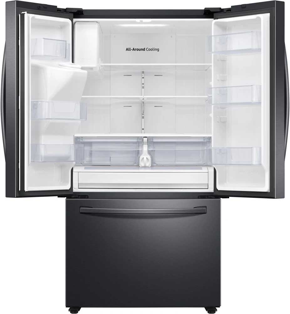 36 Inch French Door Refrigerator with 27 Cu. Ft. Capacity, Filtered Water/Ice Dispenser, All Around Cooling, Adjustable SpillProof Shelves, Door Alarm, Star-K Certified, Energy Star Certified, and ADA Compliant: Fingerprint Resistant Black Stainless Steel - Image 4